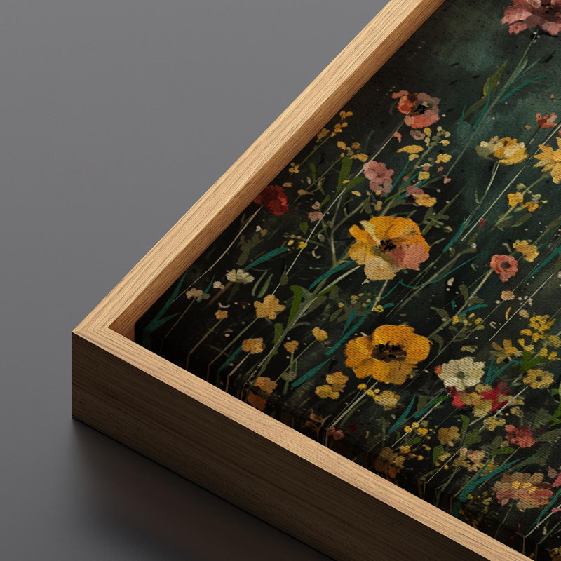 Moody Green Wildflower Florals Modern Decor Extra Large Pictures Framed Canvas Print Wall Art, 30" H x 60" W, Natural