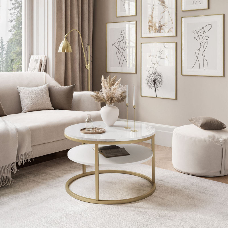 Pater Frame Coffee Table with Storage, High-gloss white/Gold
