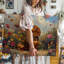 Toile rétro, art mural chiot et papillon-107390531