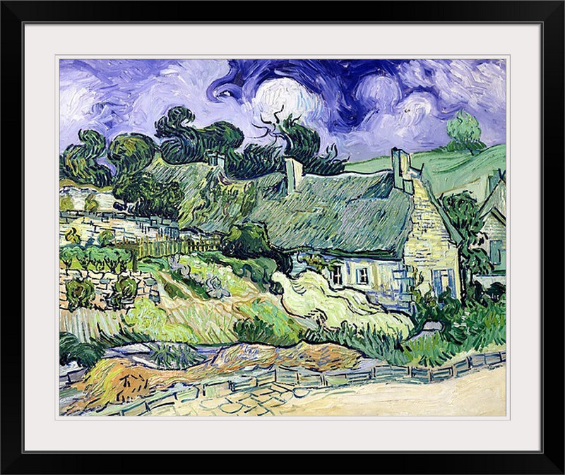 Chaumières à Cordeville, Auvers sur Oise, 1890 par Vincent Van Gogh - reproduction, H 32 po x l 38 po x P 1 po, Cadre noir