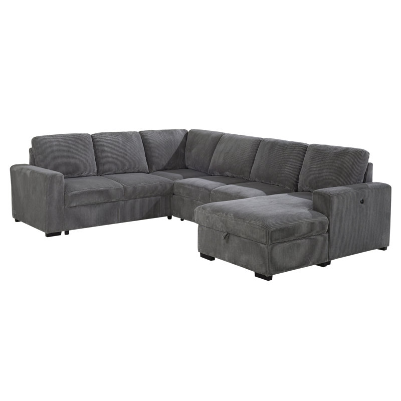 U2660 Grey Sectional W/pull Out Sofa Bed