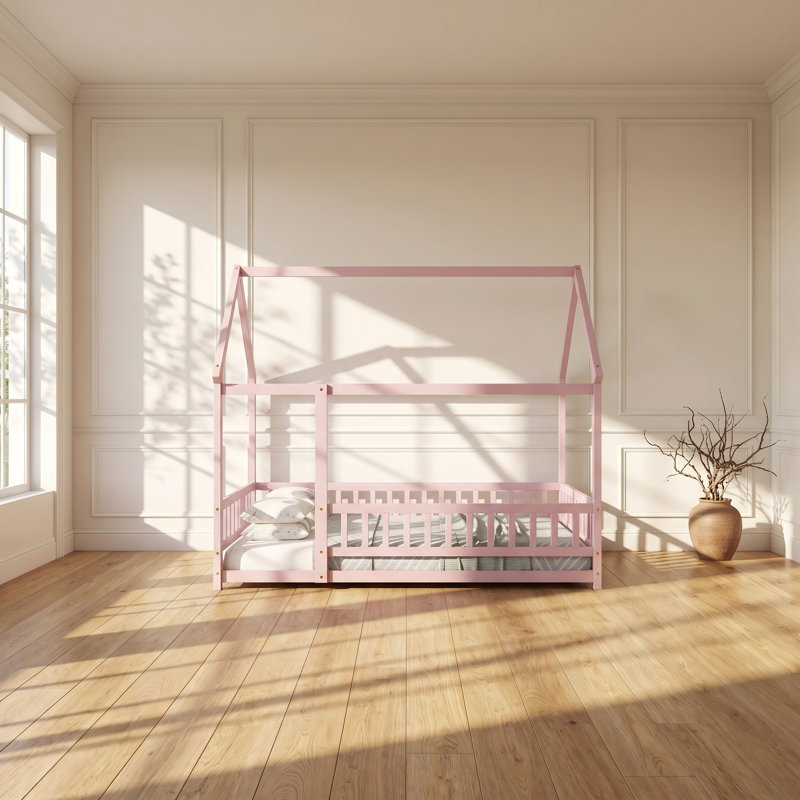 Lit double pour plancher en bois d'hévéa rose Inspirit l 60,2 po x P 77,2 po x H 72,2 po Inspirit, Lit double, Rose