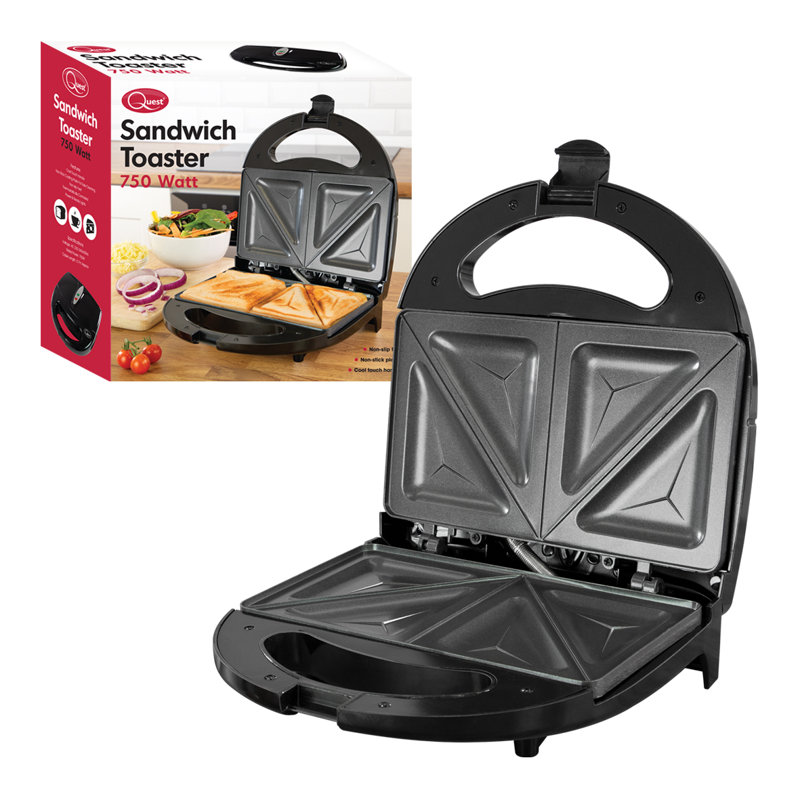 Quest 13.2 cm Non Stick Electric Grill Sandwich Maker & Panini Press with Lid, Black