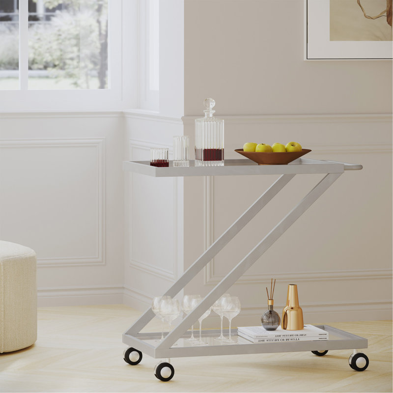 Chariot-bar, base en fer et verre trempé