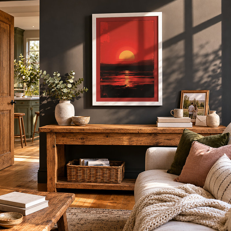 Sun on Water Modern - Framed Print, A4 - 29.7 x 21.0 cm, White