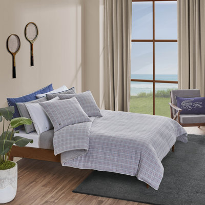 Lacoste Racquet Check Cotton Full/Queen 3-Piece Grey Comforter Set