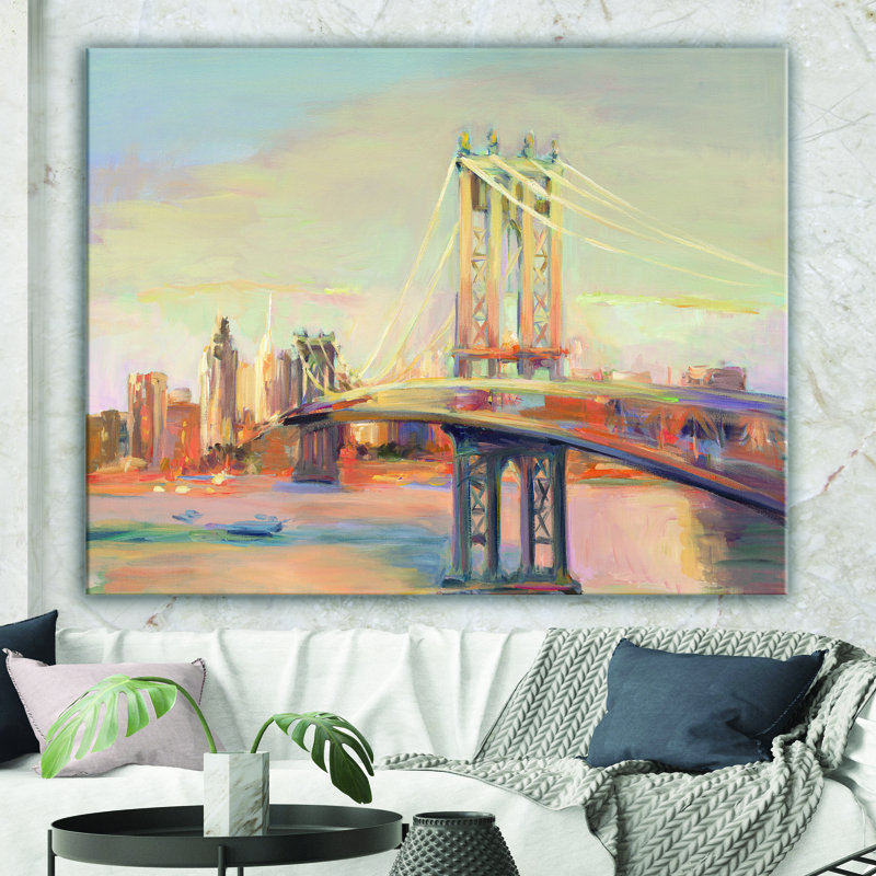 " Manhattan Brooklyn Bridge " Painting Print, 30" H x 40" W x 1.5" D