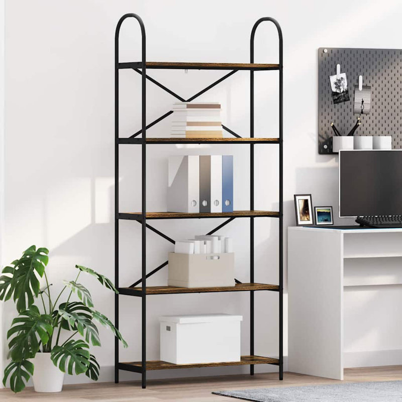  Bookshelf Engineered Wood, (5 Shelves) 183cm. H x 80cm. W x 30cm. D, Smoked Oak