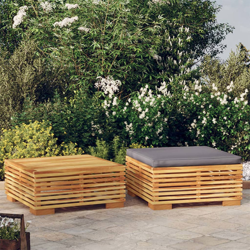 Wood Patio Sectional Set with Cushions, Dark Gray