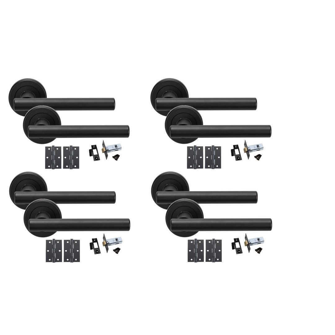 4 Sets Straight T-Bar Design Door Handles with Tubular Latch and 1 Pair of 3" Ball Bearing Hinges