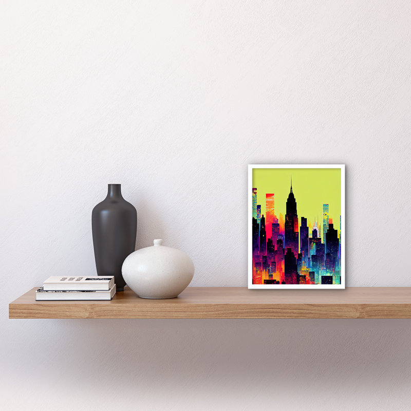 New York Graphic Design Skyscraper Cityscape - Print, White Framed Unframed, 25.9cm H x 20.6cm W x 1.5cm D