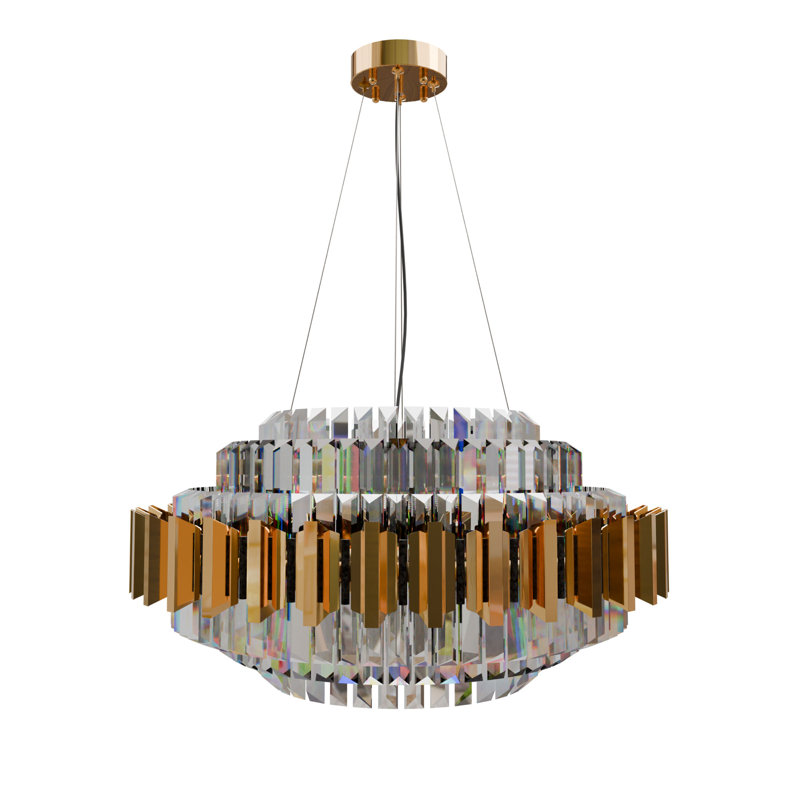 Aydian Chandelier-Modern Elegant Crystal Chandelier – K9 Gold Ceiling Light with Clear Jewel Droplets, Flush Mount E14 Bulbs for Dining Room, Bedroom, Living Room & Staircase