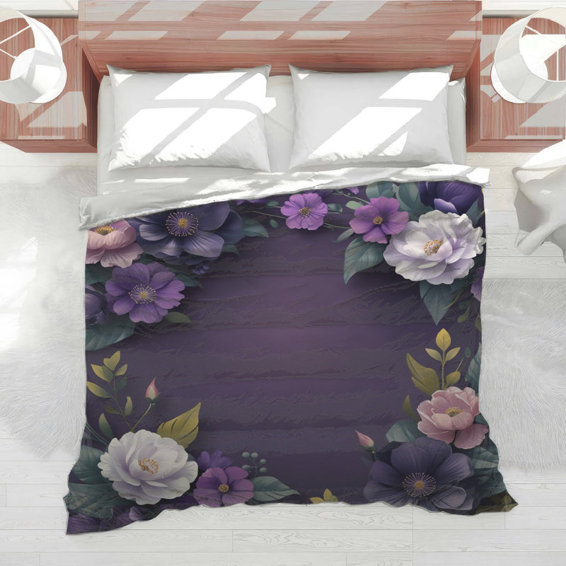 Édredon mauve à motif floral, Grand lit