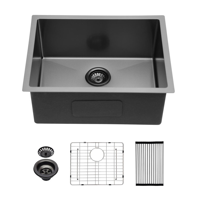 Évier de cuisine en acier inoxydable encastrable 23 po L, Noir