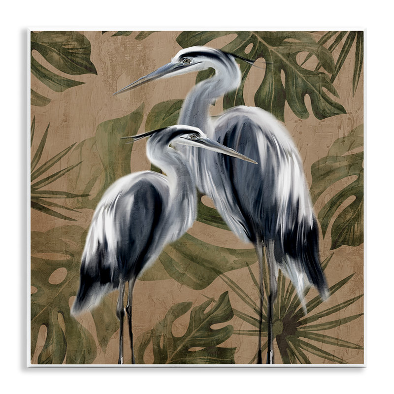 Plaque murale «Two Herons over Tropical Leaves», design par Kim Allen