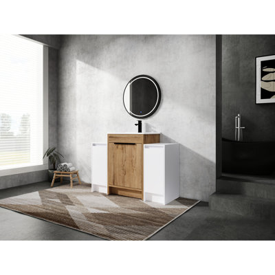 Armoire de salle de bain autoportante avec lavabo en céramique et 2 rangements, porte, meuble-lavabo moderne 48 po et armoires de rangement, charnière, ensemble