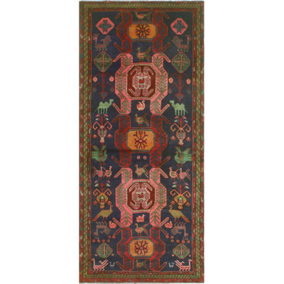One-of-a-Kind 4'2" X 9'11" New Age Runner Wool Area Rug in Navy