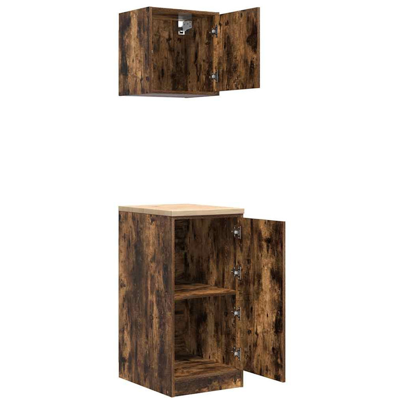 Garage Cabinets 2 Pcs Engineered Wood, Smoked Oak