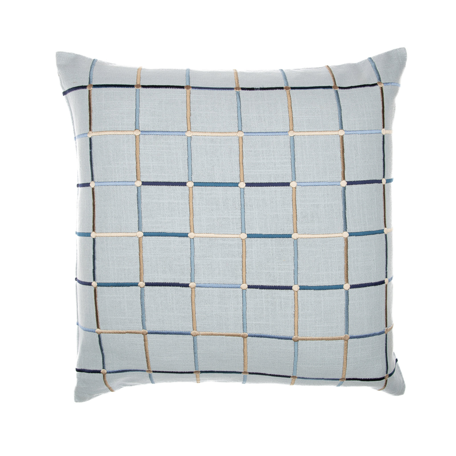 Checkered Cotton Throw Pillow, 24" x 24", Blue/Ivory/Gray, Polyester/Polyfill