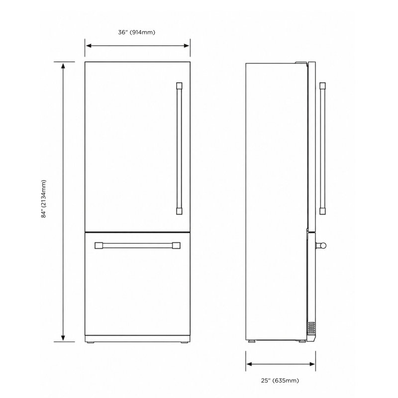 Kucht 35.75'' W Built-in Bottom Freezer Refrigerator, Stainless Steel/Silver