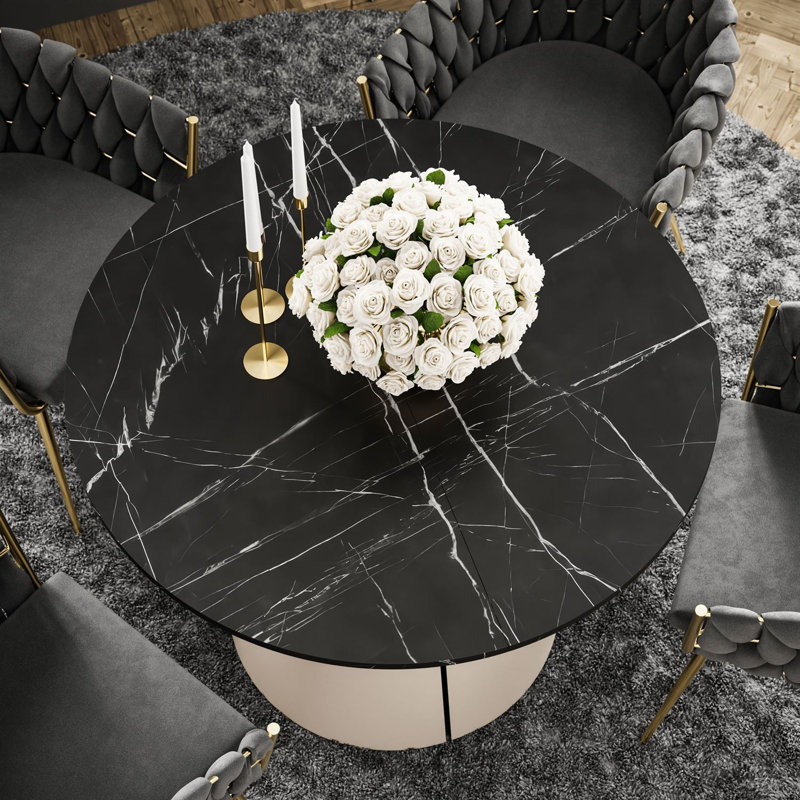 Extendable Dining Table, Cashmere / Black Pietra Grigia, 76cm H x 176cm W x 100cm D