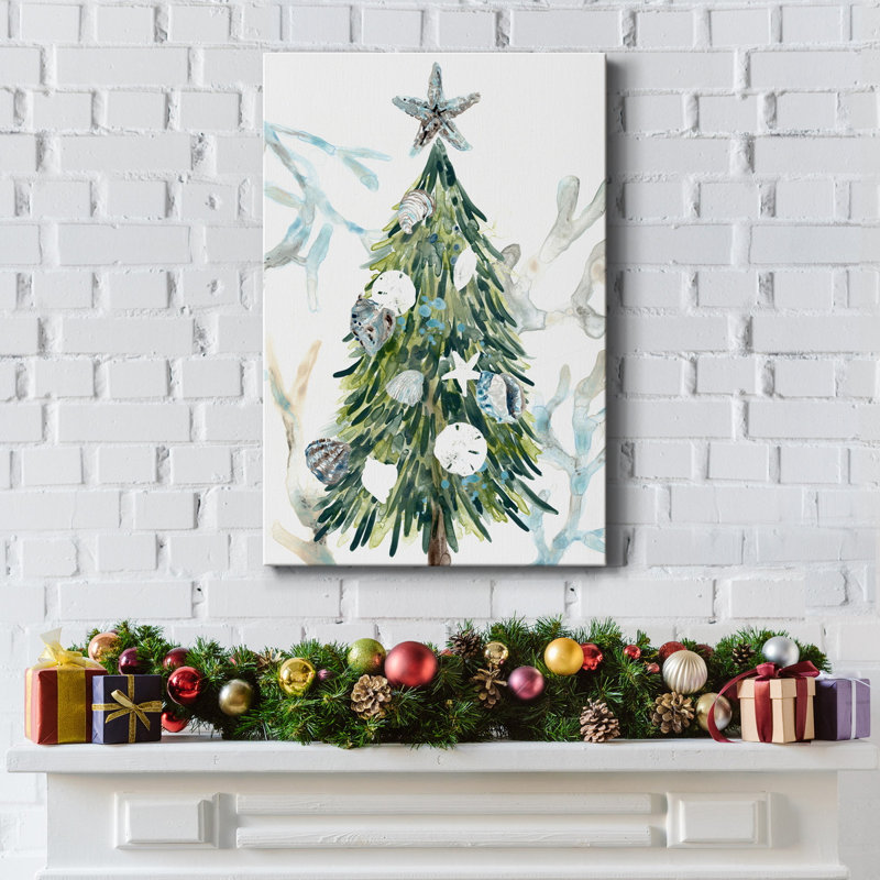 Coastal Christmas Shell Collection B, toile tendue avec châssis de qualité supérieure - prête à être accrochée