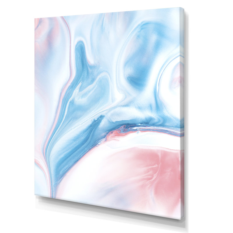 Bleu et rose liquide - peinture sur toile, H 20 po x l 12 po x P 1 po, Toile tendue