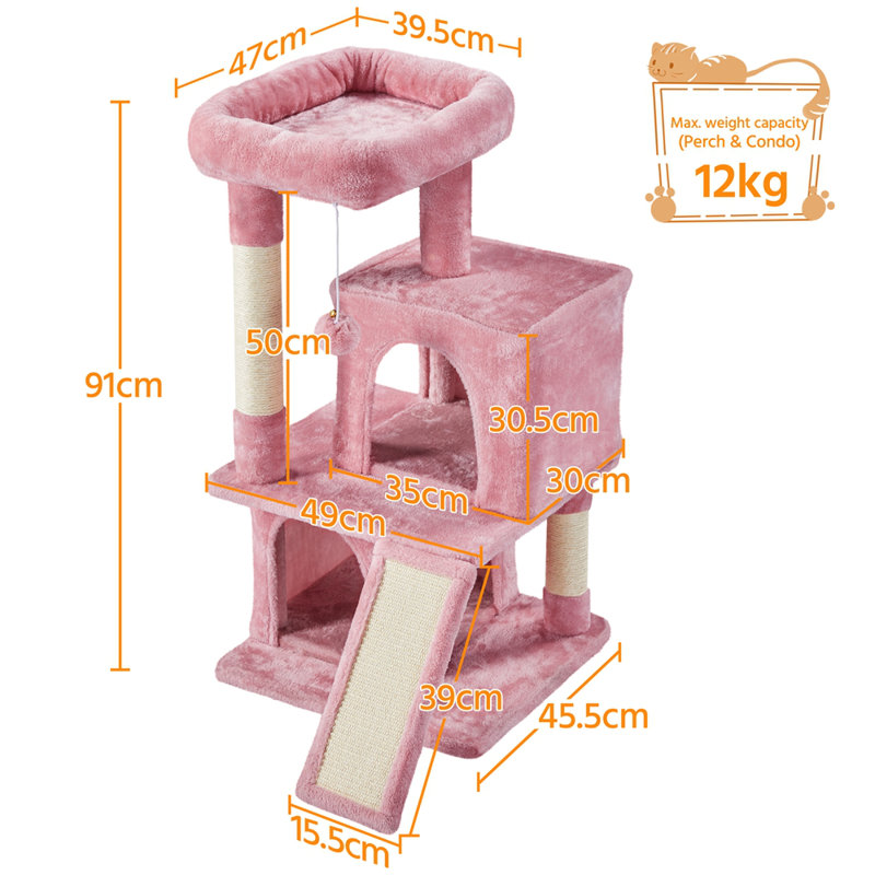 91cm H Multilevel Cat Tower, Pink
