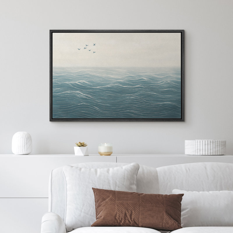 «Minimalist Ocean Waves Coastal Beach Decor», reproduction d'art sur toile encadrée, H 24 po x l 36 po, Noir