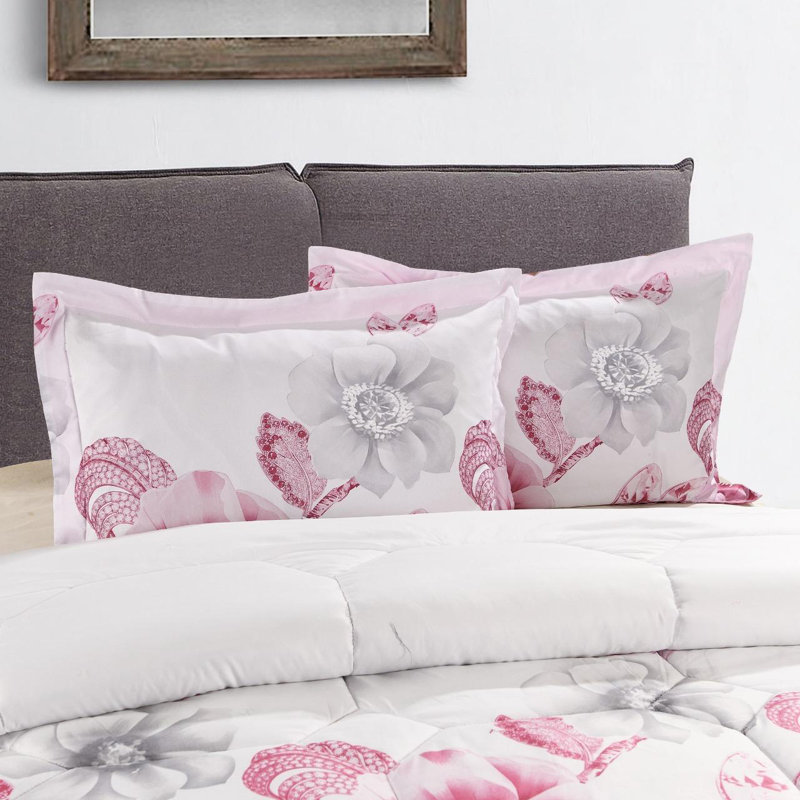 Printed Bedspreads 3 Piece Trendy Pink Comforter Bed Throw with Matching Pillow Shams, Double Bedspread + 2 Standard Shams