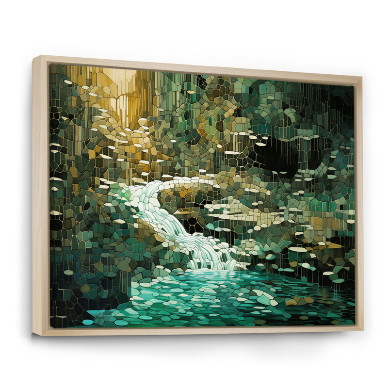 Abstrait forêt émeraude sauvage - impression, H 30 po x l 40 po x P 1,5 po, Cadre flottant brun