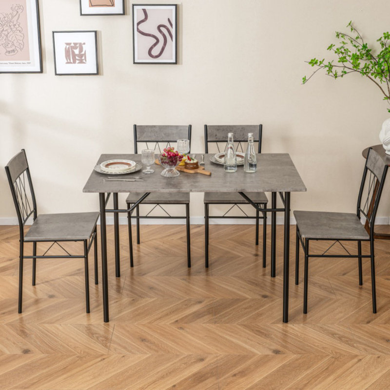 5-Piece Dining Table Set for 4 with Kitchen Table and 4 Dining Chairs, Grey