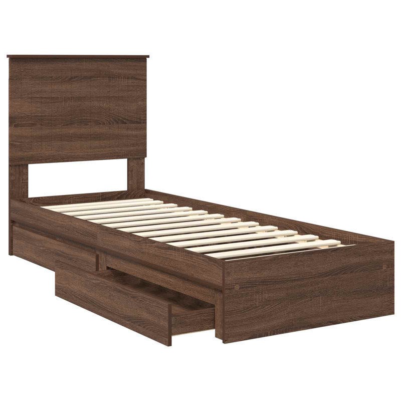  Bed Frame With Drawer Engineered Wood, Small Single (2'6), Brown Oak