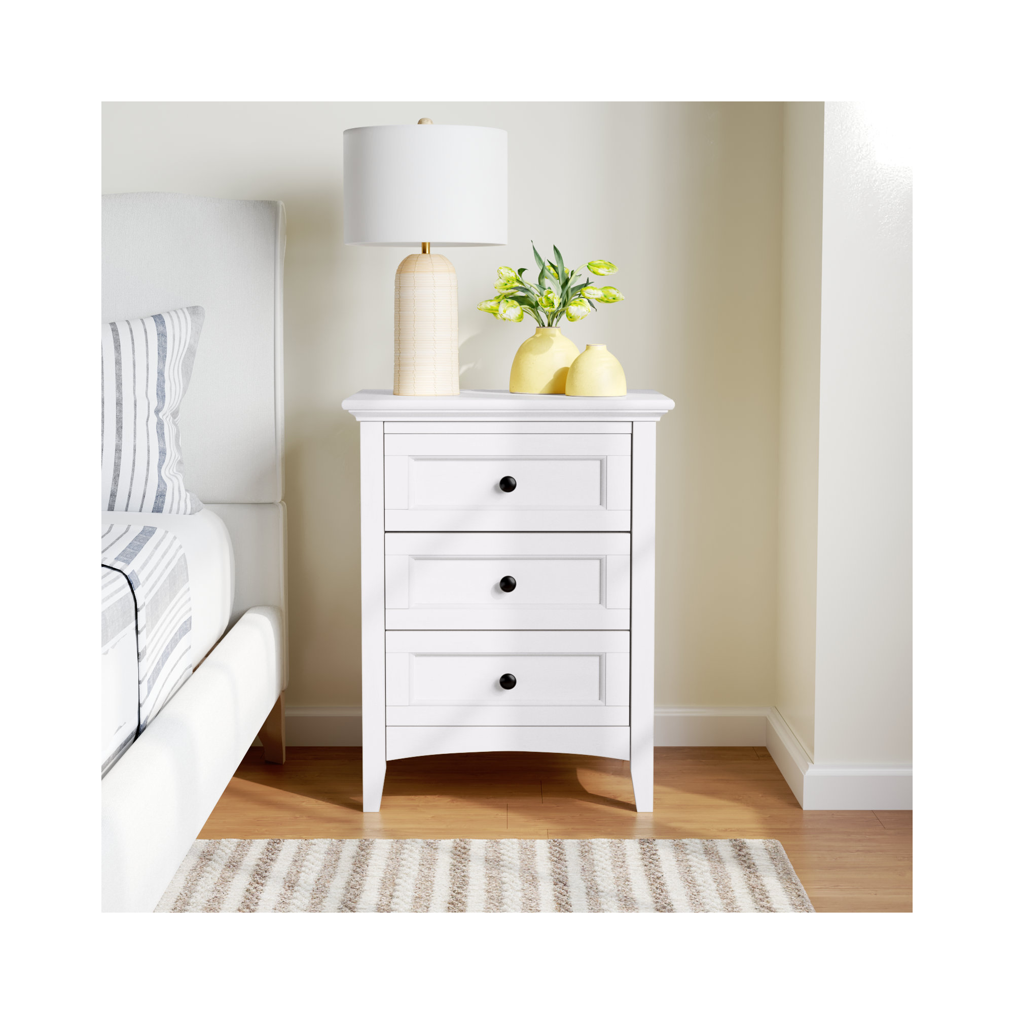 Melusina 3 - Drawer Nightstand, White