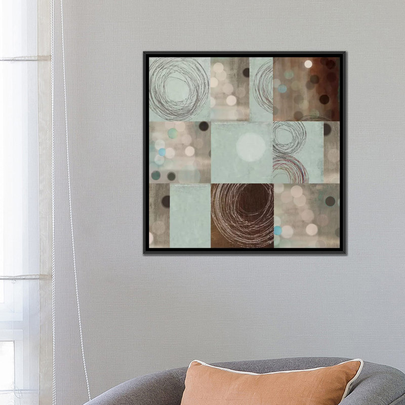 « points et tourbillons », impression sur toile, H 18 po x l 18 po x P 1,5 po, Toile avec cadre noir, Pas de tapis