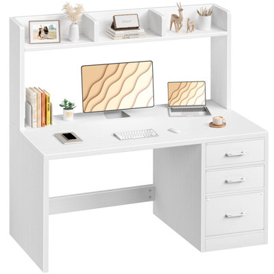 Bureau en bois de 47 pouces avec tablette et 3 tiroirs