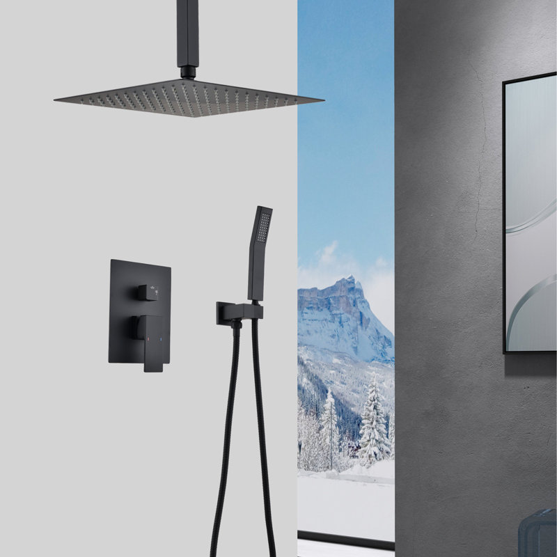 Ceiling Mounted Shower System In Matte Black Look - 10" Head & Handheld, Brass, Mimics Natural Rainfall Feeling, Self-cleaning Nozzle, Agrees With American Standard Pipe Connections Kit Handheld