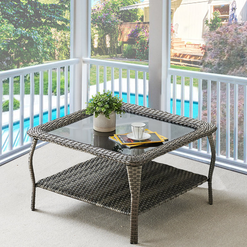 Square Metal Outdoor Coffee Table , 34'' in. W 35'' in. D, Grey