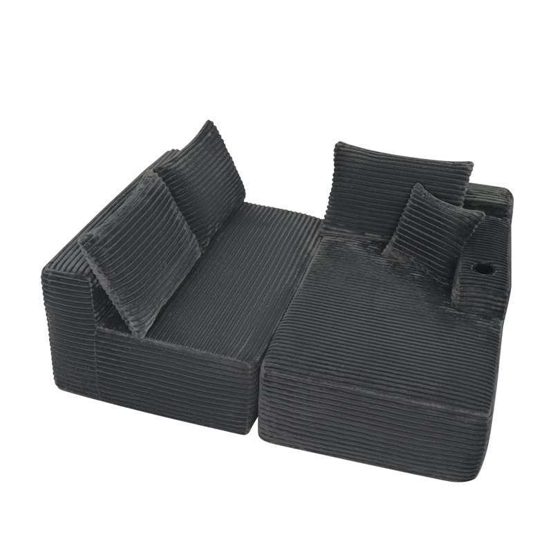 Canapé modulaire en nuage de 96 po avec méridienne en forme de L, canapé modulaire moderne avec siège profond, fauteuils rembourrés pour la chambre à coucher du salon, aucun assemblage requis et porte-gobelet,