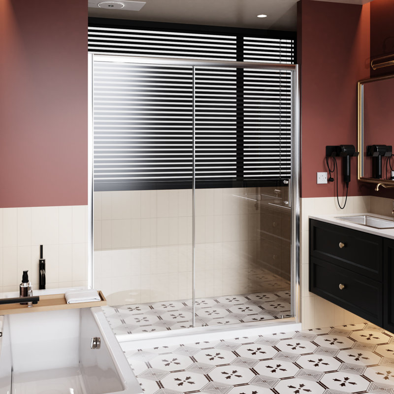60 In W X 72 H Single Sliding Shower Door Featuring 1/5 Inch Thick Clear , Alloy Frame, And Stain - Coating Door, Height Width, Stainless Steel, Structure