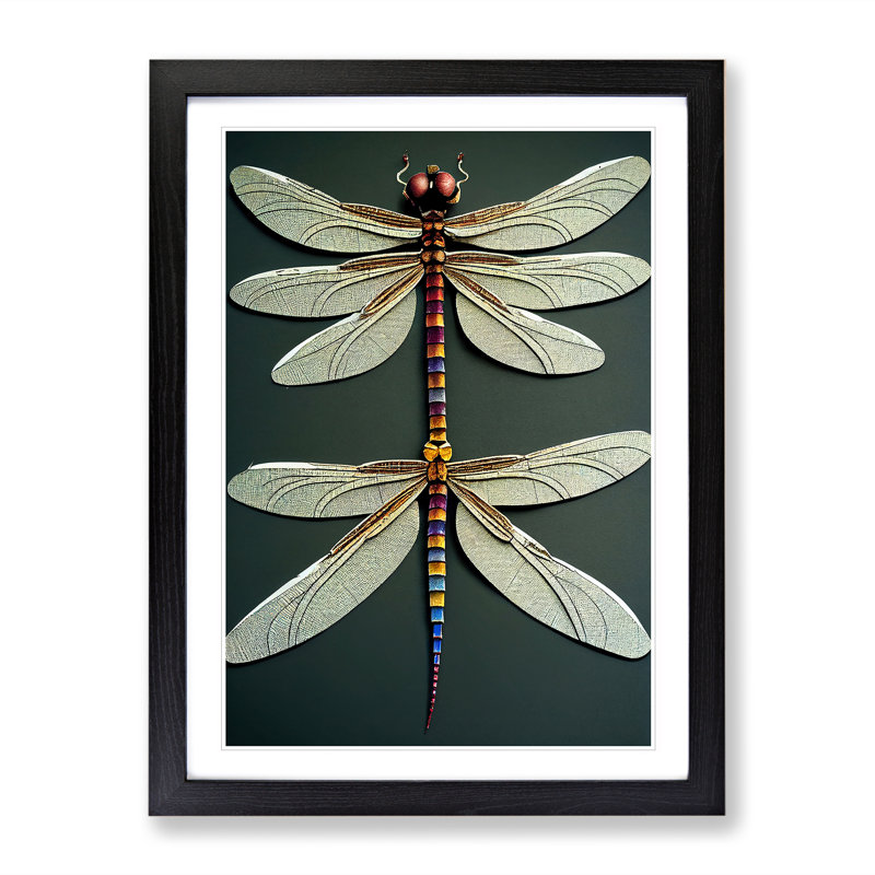 Opulent Dragonflies - Single Picture Frame Print, 64cm H x 46cm W x 2cm D, Black