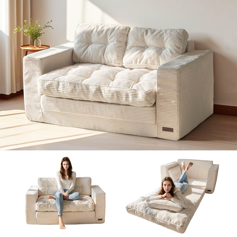 Boneless 55.5''Corduroy Armrest Couch Sofa Bed,Loveseat Sleeper Sofa, Black