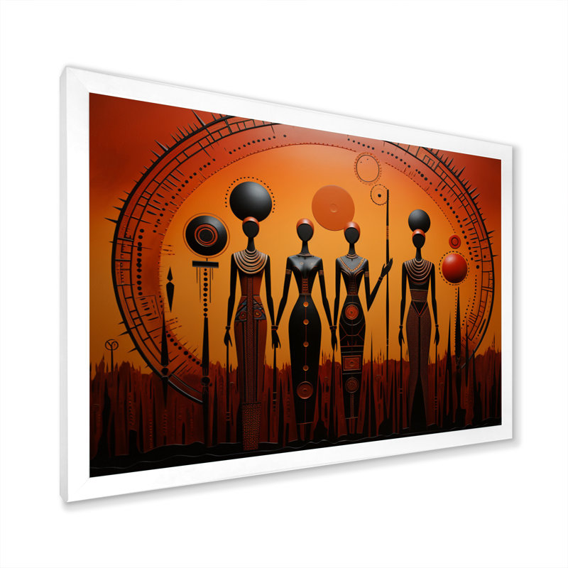 «African Tribal Rhythms I», art mural africain, H 30 po x l 40 po x P 1,5 po, Cadre simple blanc