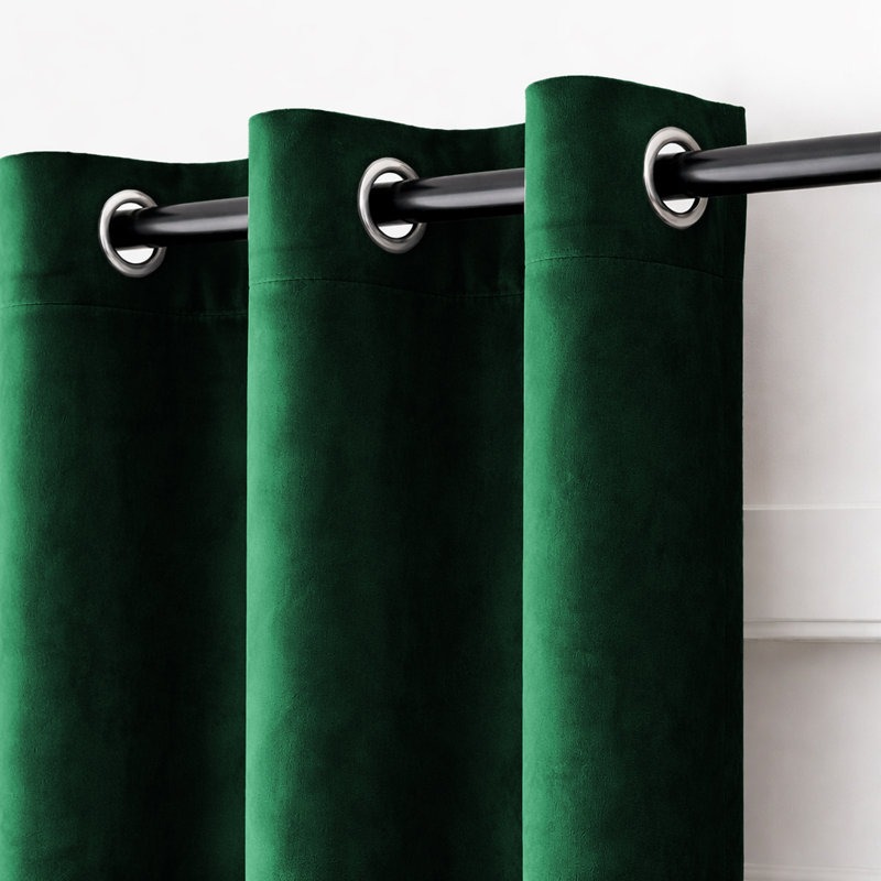 Alsey 100% Velvet Blackout Eyelet Ready Made Curtains & Drapes with matching Tie Backs, (117 Width X 137 Height) cm, Emerald