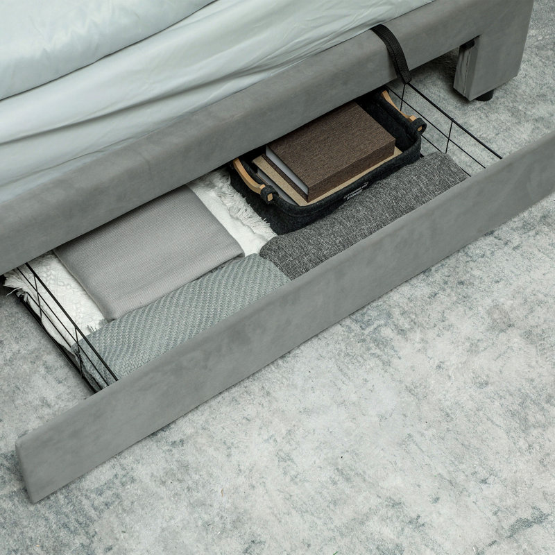 Anindo Upholstered Storage Bed, European King (157.5 cm x 203.5 cm), Grey