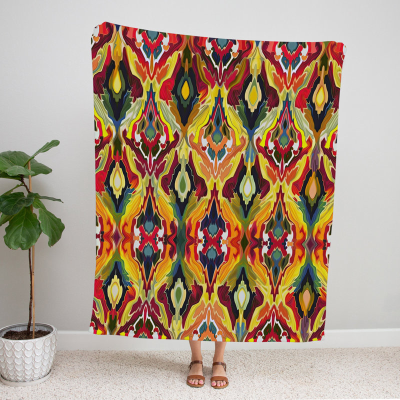 Throw Blanket, 68" W x 80" L, Abstract, Orange/Green/Red