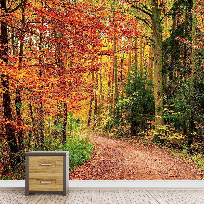Murale forêt d'automne orange, L 66 po x l 96 po