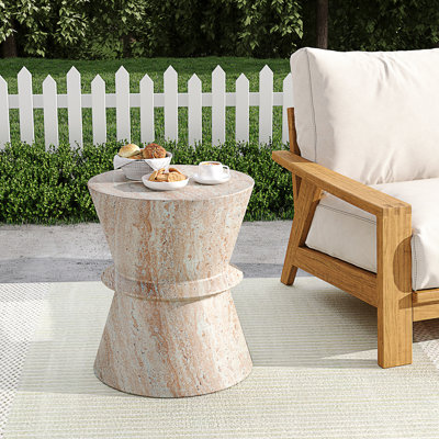 Table d'appoint d'extérieur / d'intérieur en sablier, finition travertin