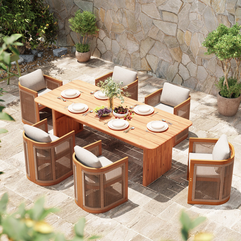 Januita Outdoor Acacia Wood Dining Set, 6