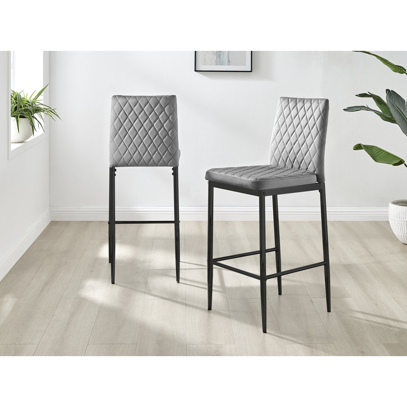 Kenesaw Luxury Breakfast Bar Stool in Quilted Design Velvet Leg - Modern Chic Kitchen, Grey, Black